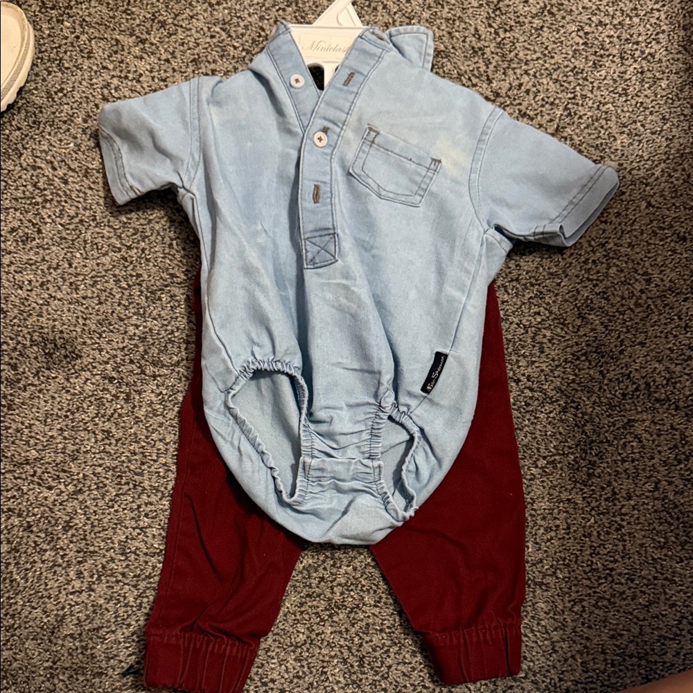 Ben Sherman Light Blue and Maroon Kids Matching Set